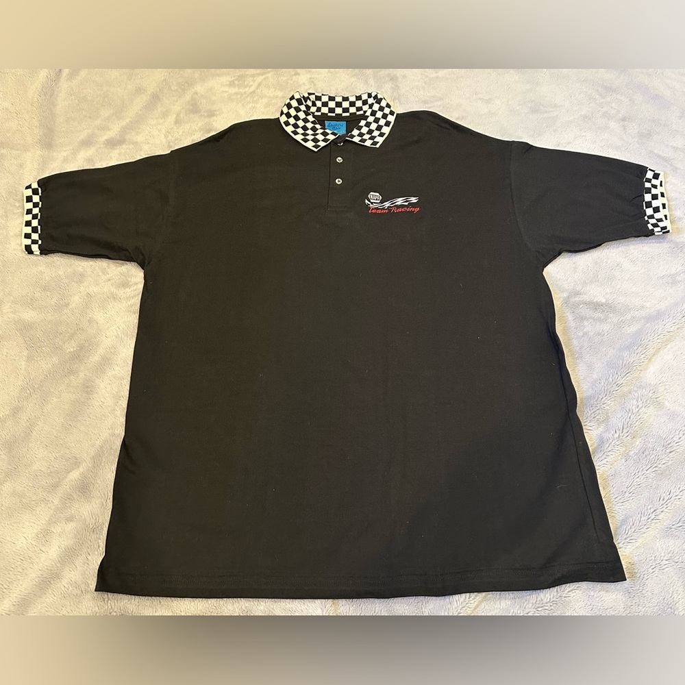 Vintage Napa Team Racing Checkerboard Flag Collar Polo Size 2XL